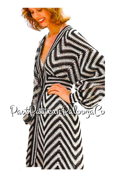 Vintage Crochet Pattern Womens Chevron Stripe Maxi Caftan Beach Robe PDF Instant Digital Download 70s Boho Mod Chic 5 Ply