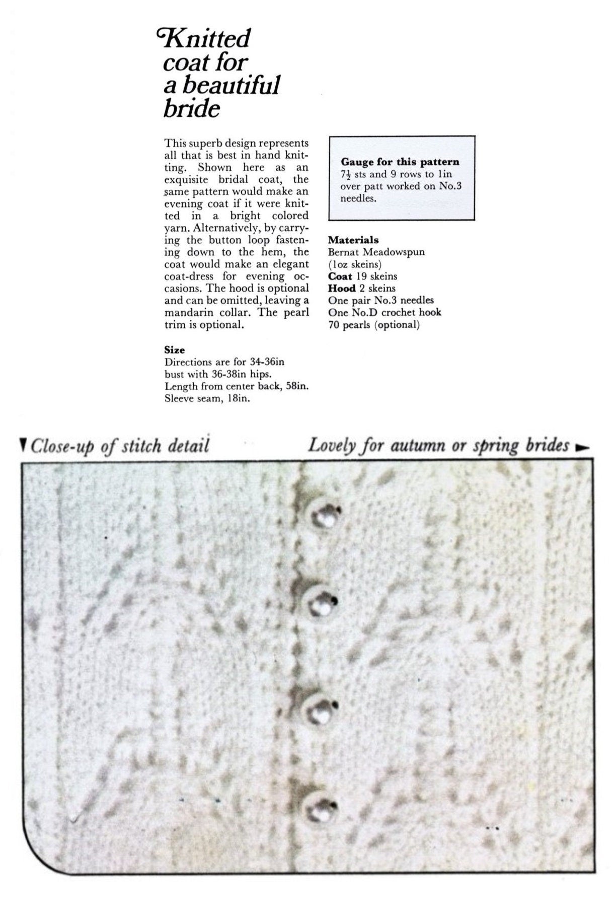 Vintage Knitting Pattern Elegant Maxi Bridal Coat in Lace Stitch Retro Hooded Wedding Gown Heirloom Cape PDF Instant Digital Download 4 Ply