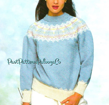 Vintage Knitting Pattern Womens Nordic Pine Tree Leaf Sweater Fair Isle Yoke PDF Instant Digital Download Fairisle Pullover Jumper 10 Ply