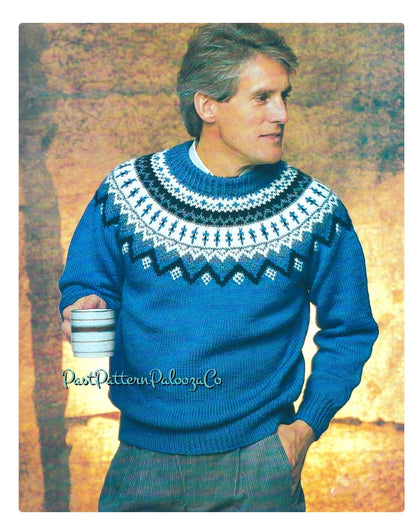 Vintage Knitting Pattern His or Hers Nordic Apres Ski Sweater Fair Isle Yoke PDF Instant Digital Download Fairisle Pullover Jumper 10 Ply