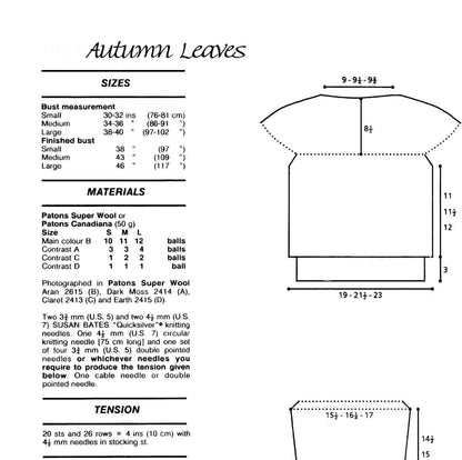 Vintage Knitting Pattern Womens Pretty Autumn Leaves Sweater Fair Isle Yoke PDF Instant Digital Download Fairisle Pullover Jumper 10 Ply