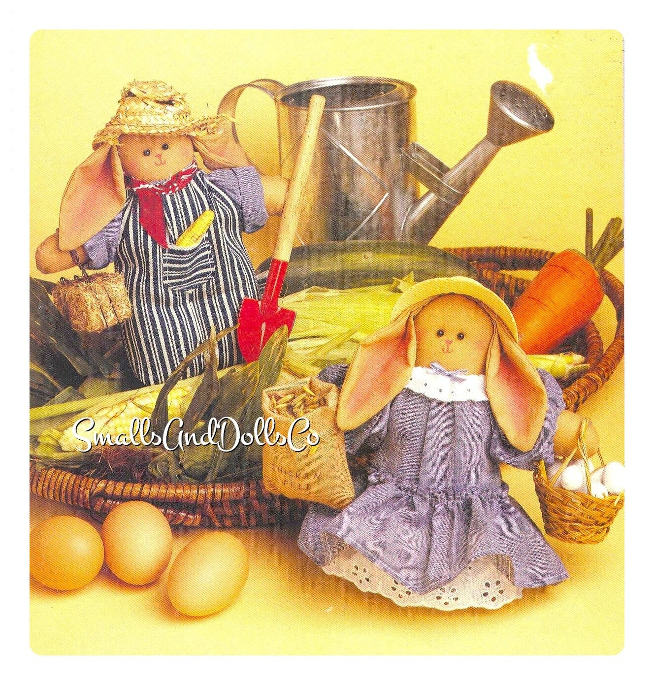 Vintage Sewing Pattern 12" Fabric Bean Bag Bunnies Soft Sculpture Toy Dolls PDF Instant Digital Download Country Couple Cowboy Santa Bunny