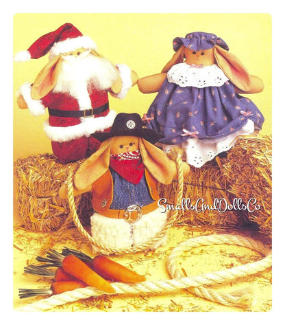 Vintage Sewing Pattern 12" Fabric Bean Bag Bunnies Soft Sculpture Toy Dolls PDF Instant Digital Download Country Couple Cowboy Santa Bunny