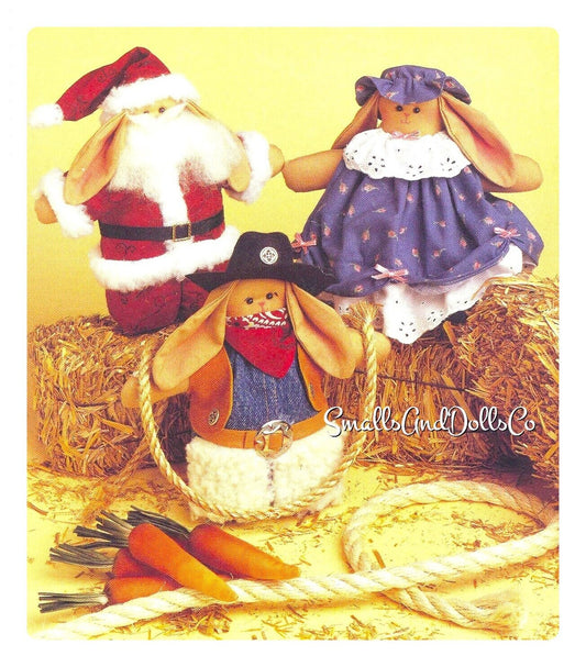 Vintage Sewing Pattern 12" Fabric Bean Bag Bunnies Soft Sculpture Toy Dolls PDF Instant Digital Download Country Couple Cowboy Santa Bunny