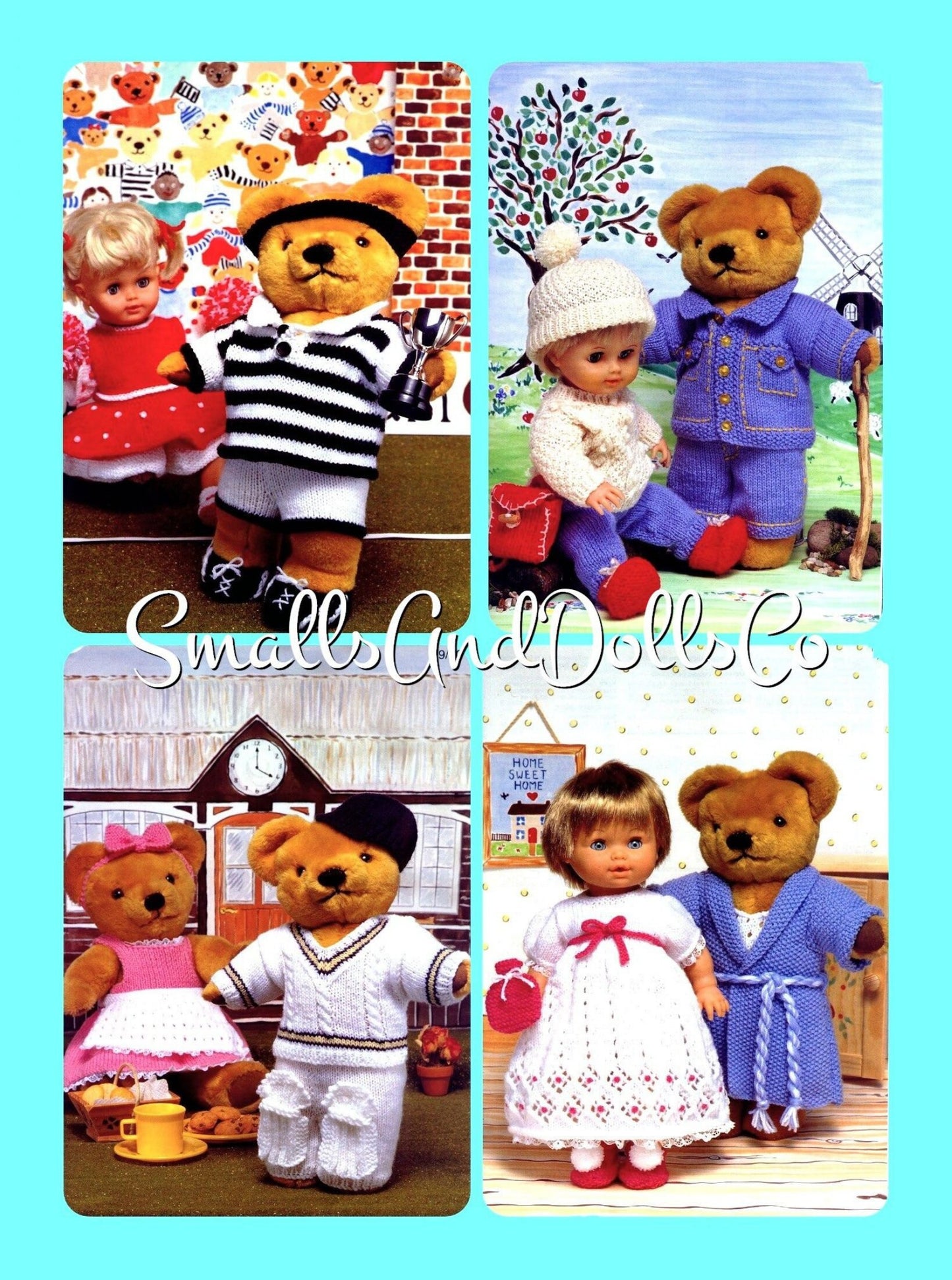 Vintage Doll and Teddy Knitting Patterns 12 Best of Friends Outfits PDF Instant Digital Download 12-22 Inch Dolls or Bears DK