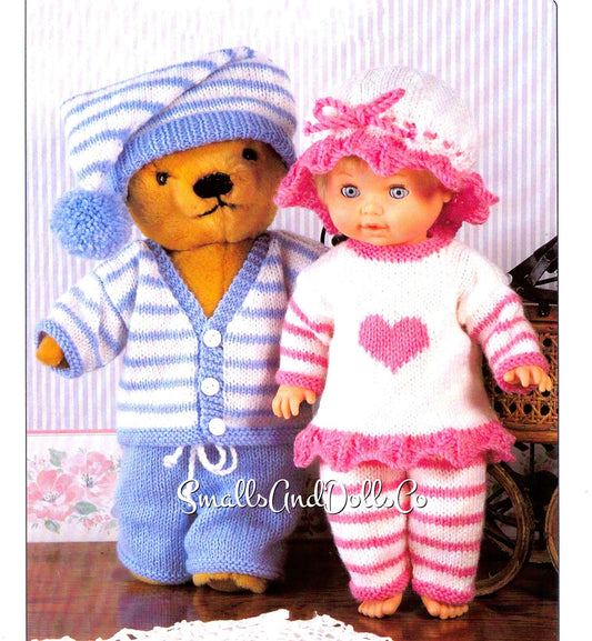 Vintage Doll and Teddy Knitting Patterns Pyjama Party Outfits PDF Instant Digital Download 12-22 Inch Dolls or Bears DK