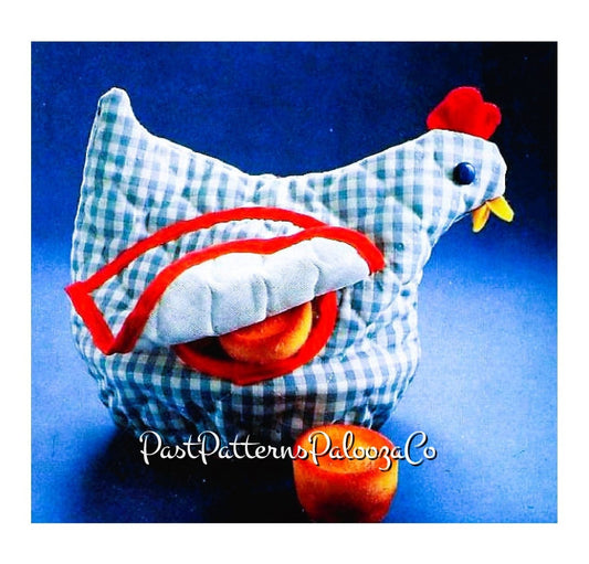Vintage Sewing Pattern Henny Penny Bun Warmer Gingham Chicken Hen Bread Basket Cover PDF Instant Digital Download Country Farmhouse Chic