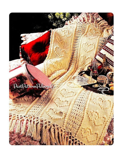 Vintage Crochet Pattern Victorian Hearts Paneled Afghan PDF Instant Digital Download Bobble Puff & Tunisian Stitch 10 Ply