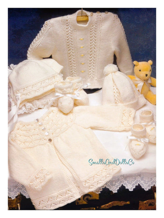Vintage Knitting Pattern Baby 6 Piece Layette Set Heirloom Outfits PDF Instant Digital Download 0 to 6m 4 Ply