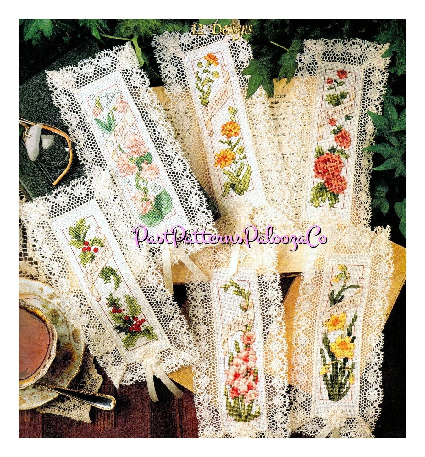 Vintage Cross Stitch Patterns Floral Birthday Bookmarks PDF Instant Digital Download 12 Embroidered Flower Design Book Marks