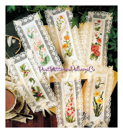 Vintage Cross Stitch Patterns Floral Birthday Bookmarks PDF Instant Digital Download 12 Embroidered Flower Design Book Marks