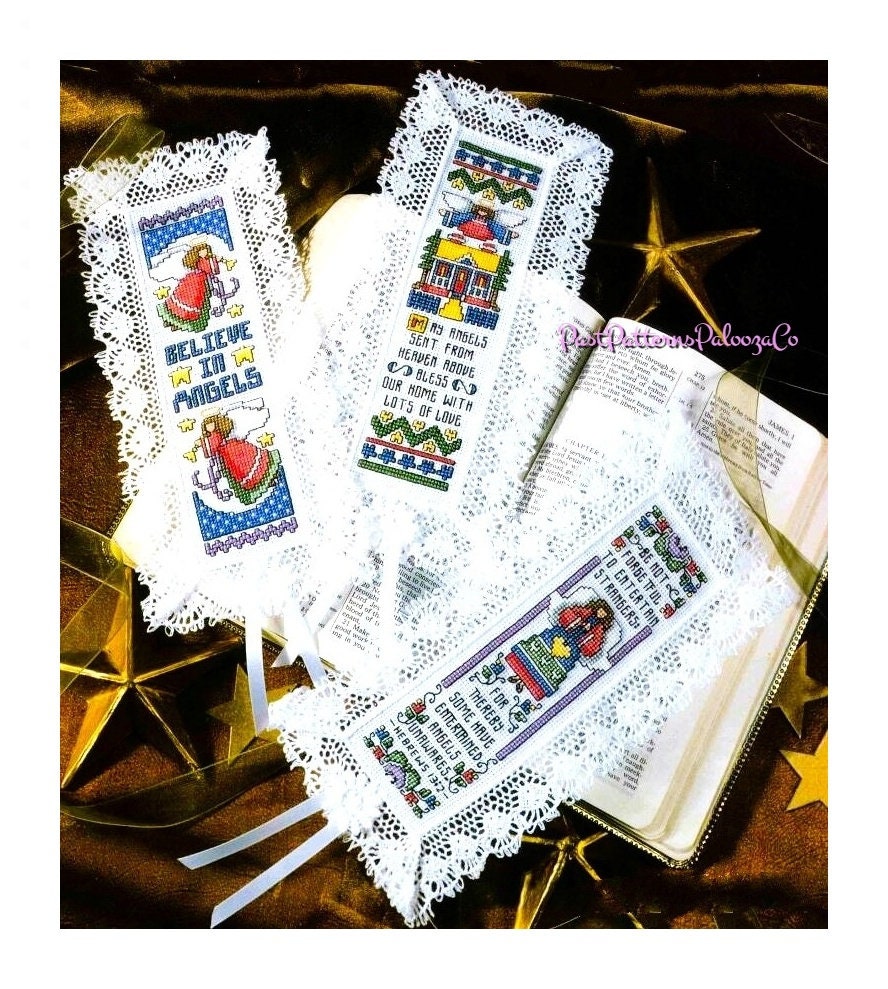 Vintage Cross Stitch Patterns 8 Heavenly Angels Bookmarks PDF Instant Digital Download Inspirational Quotes Proverbs Psalms Book Marks