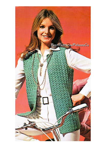 Vintage Crochet Pattern Womens Long Vest Waistcoat Buttonless Slip On Jacket PDF Instant Digital Download Groovy Mod Boho Hippie Top DK