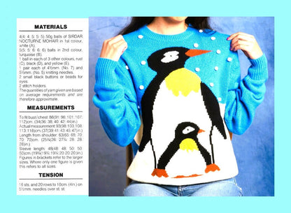 Vintage Knitting Pattern Fun Penguin Sweater PDF Instant Digital Download Womens Mens Adults Novelty Arctic Animal Jumper 10 Ply 34-44 in