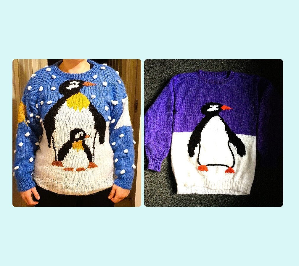 Vintage Knitting Pattern Fun Penguin Sweater PDF Instant Digital Download Womens Mens Adults Novelty Arctic Animal Jumper 10 Ply 34-44 in