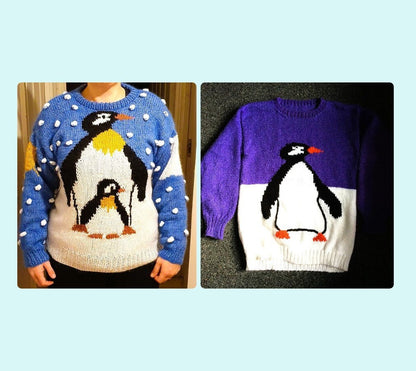 Vintage Knitting Pattern Fun Penguin Sweater PDF Instant Digital Download Womens Mens Adults Novelty Arctic Animal Jumper 10 Ply 34-44 in