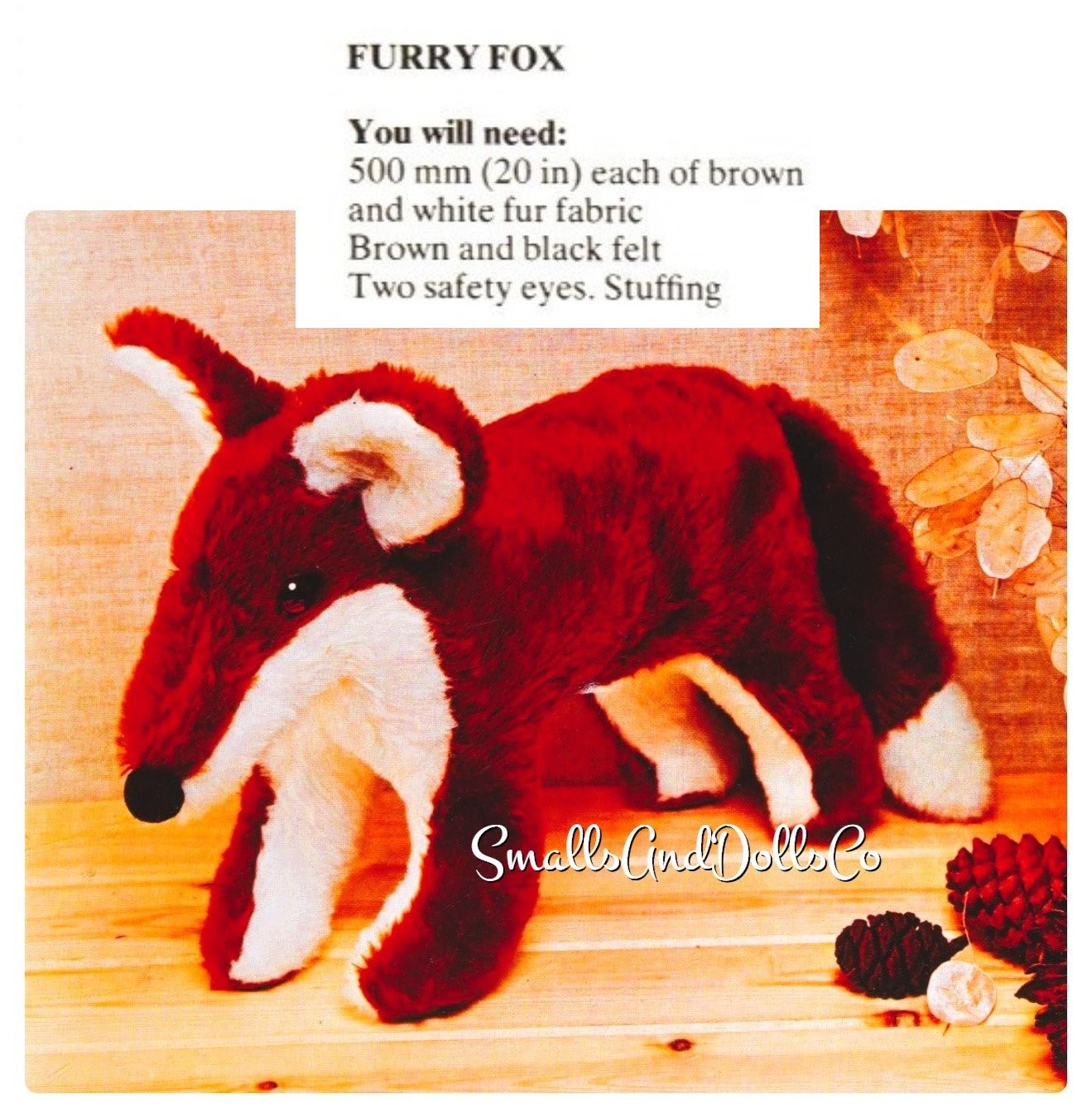 Vintage Sewing Pattern 21" Red Fox Soft Sculpture Toy Doll PDF Instant Digital Download Stuffed Forest Animal Furry or Felt Versions
