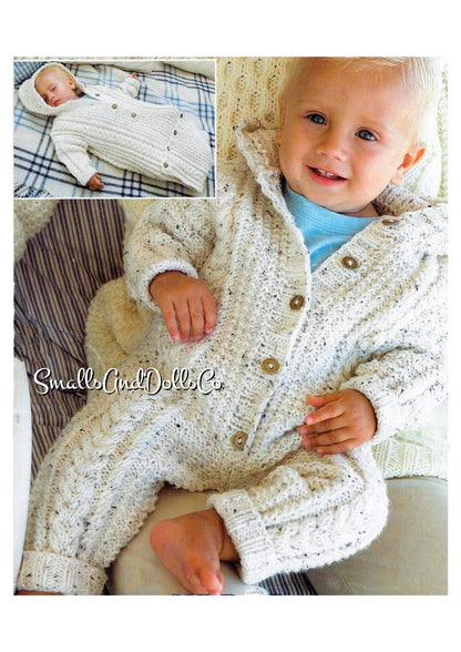 Vintage Knitting Pattern Aran Cabled Baby Sleep Sack Bag and All In One Suit Jumper 0-2 yrs