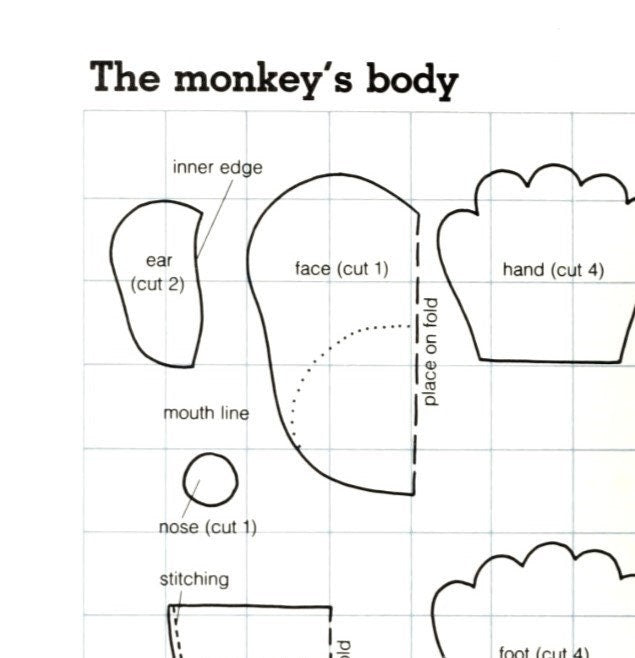 Vintage Sewing Pattern 10" Overall Muggs Monkey Soft Sculpture Toy Doll PDF Instant Digital Download Retro Chimp Stuffed Sock Felt Animal