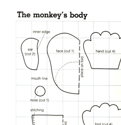 Vintage Sewing Pattern 10" Overall Muggs Monkey Soft Sculpture Toy Doll PDF Instant Digital Download Retro Chimp Stuffed Sock Felt Animal