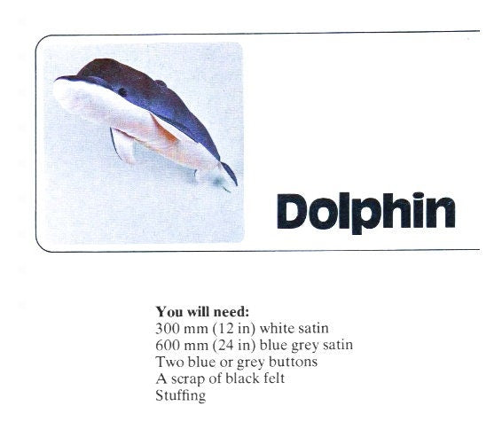 Vintage Sewing Pattern 22" Dolphin Soft Sculpture Toy Doll Satin Fabric PDF Instant Digital Download Stuffed Ocean Animal