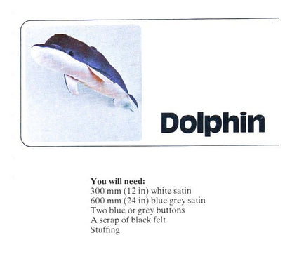 Vintage Sewing Pattern 22" Dolphin Soft Sculpture Toy Doll Satin Fabric PDF Instant Digital Download Stuffed Ocean Animal