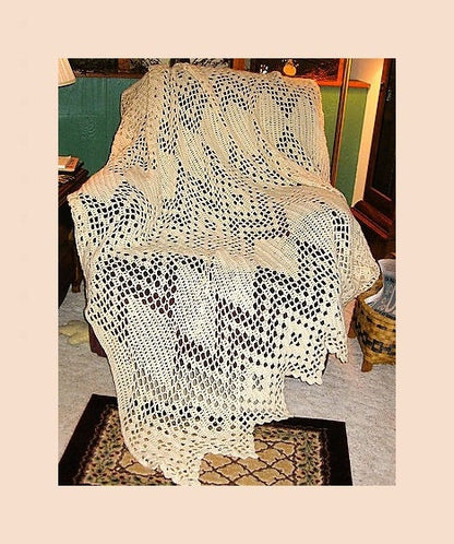 Vintage Filet Crochet Afghan Pattern Elegant Victorian Lacy Diamond Throw PDF Instant Digital Download Heirloom Blanket Cotton 10 Ply