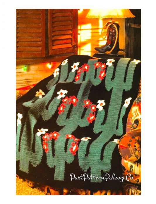 Vintage Crochet Pattern Blooming Cactus Flowers Afghan PDF Instant Digital Download Floral Night Blooms Desert Plant Blanket Throw 12 Ply