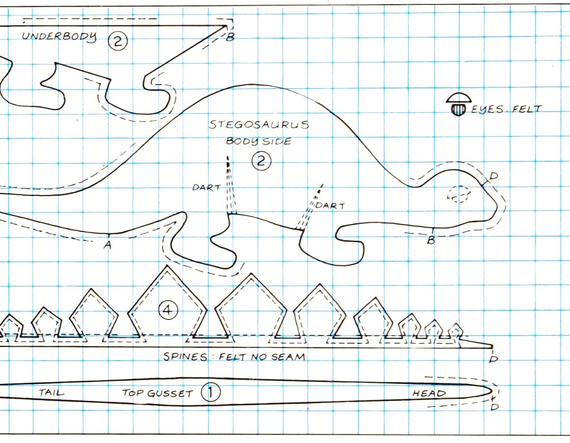 Vintage Sewing Pattern 20" Calico Fabric Stegosaurus Soft Sculpture Toy Dinosaur PDF Instant Digital Download Dino Stuffed Animal