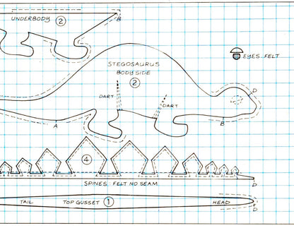 Vintage Sewing Pattern 20" Calico Fabric Stegosaurus Soft Sculpture Toy Dinosaur PDF Instant Digital Download Dino Stuffed Animal
