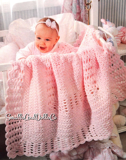 Vintage Crochet Pattern Baby Girl Afghan Blanket Clusters & Shells PDF Instant Digital Download Pretty Lacy Square Crib Throw 10 Ply