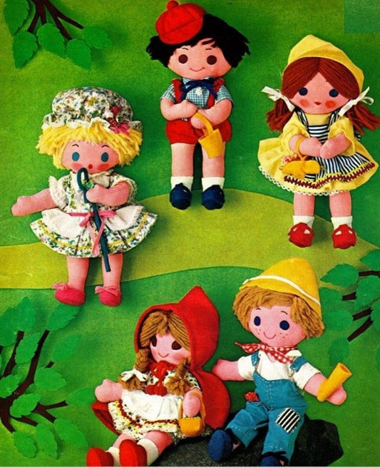 Vintage Sewing Pattern 11" Fabric Storybook Soft Toy Dolls PDF Instant Digital Download Fairy Tale Nursery Rhyme Dollys Retro 1970s