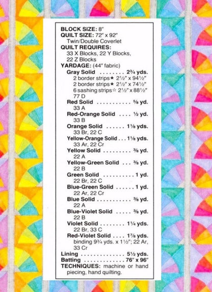 Vintage Quilt Sewing Pattern Rainbow Fans Bedspread PDF Instant Digital Download Patchwork Piecing Twin Double Bed 72x92