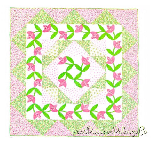 Vintage Sewing Pattern Dutch Tulip Flower Garden Bed Quilt PDF Instant Digital Download Patchwork Applique 64x64