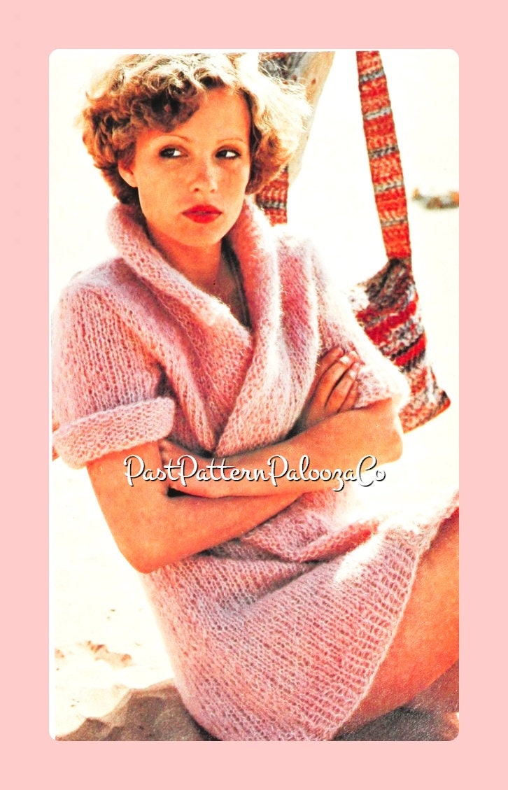 Vintage Knitting Pattern Mohair Beach Jacket Swimsuit Cover Wrap PDF Instant Digital Download Boho 70s Summer Shawl Collar Cardi Coat 12 Ply
