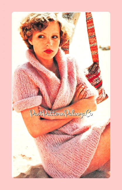 Vintage Knitting Pattern Mohair Beach Jacket Swimsuit Cover Wrap PDF Instant Digital Download Boho 70s Summer Shawl Collar Cardi Coat 12 Ply