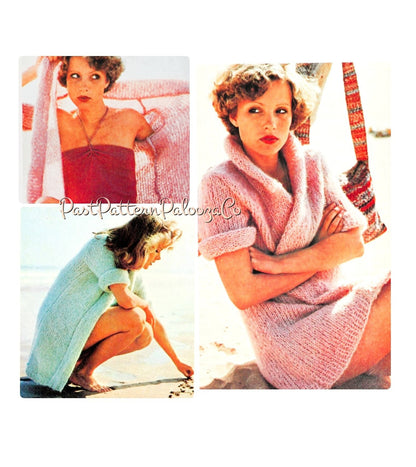 Vintage Knitting Pattern Mohair Beach Jacket Swimsuit Cover Wrap PDF Instant Digital Download Boho 70s Summer Shawl Collar Cardi Coat 12 Ply