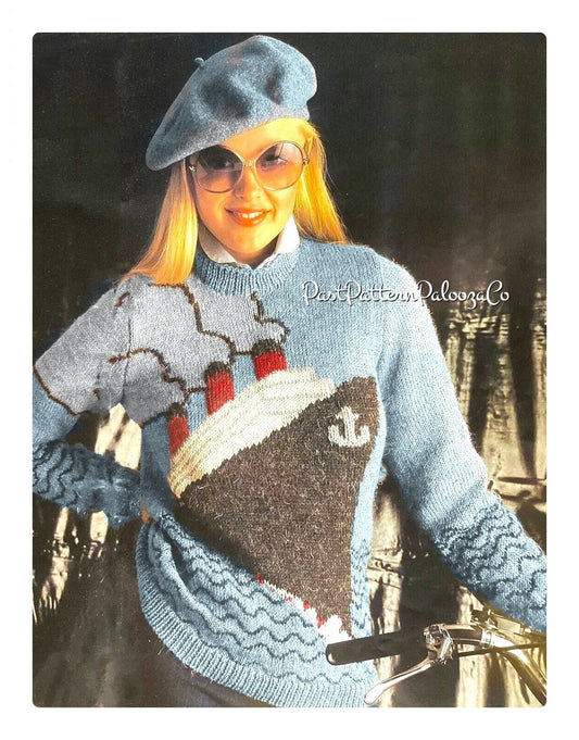 Vintage Knitting Pattern Womens Fair Isle Cruise Ship Sweater PDF Instant Digital Download Ocean Liner Ship Vacation Wear Fairisle Jumper DK