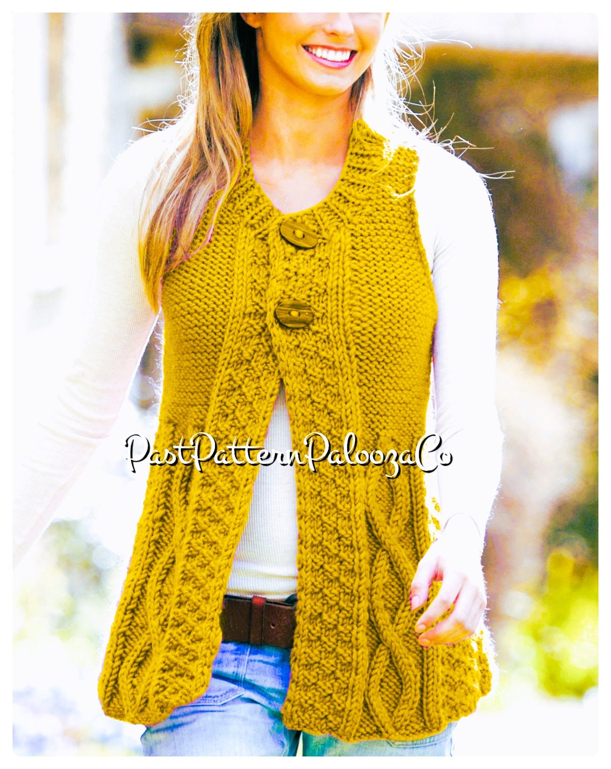 Vintage Knitting Pattern Womens Cabled Flared Vest Chunky Knit Sleeveless Waistcoat Cardi Sweater PDF Instant Digital Download Bulky 14 Ply