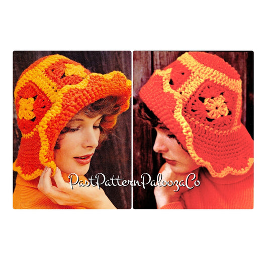Vintage Crochet Pattern Womens Floppy Summer Bucket Hat Granny Square Chic PDF Instant Digital Download Brimmed Beachy Sun Hat