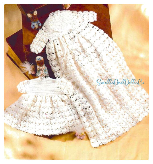 Vintage Crochet Pattern Beautiful Baby Christening Gown and Short Dress Set PDF Instant Digital Download 3 Ply 0-6 m