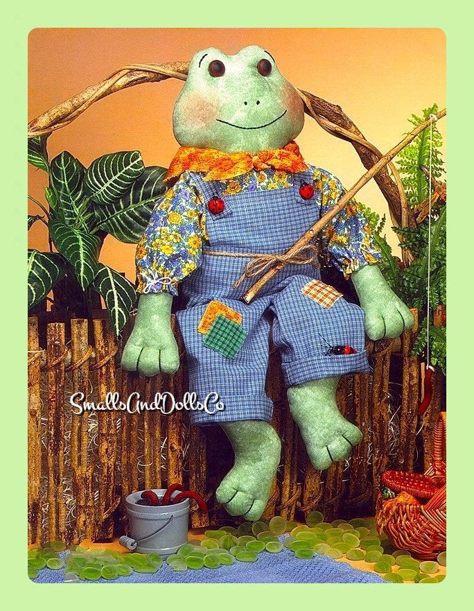 Vintage Sewing Pattern 18" Country Fishing Frogs Soft Sculpture Toy Dolls PDF Instant Digital Download Soft Girl and Boy Froggie Couple