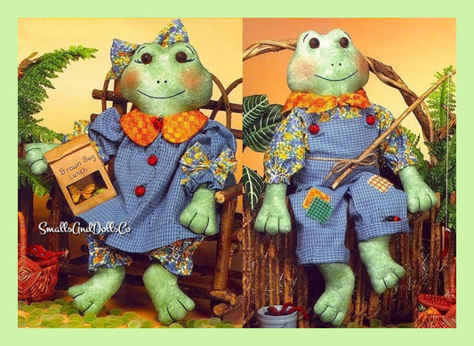 Vintage Sewing Pattern 18" Country Fishing Frogs Soft Sculpture Toy Dolls PDF Instant Digital Download Soft Girl and Boy Froggie Couple