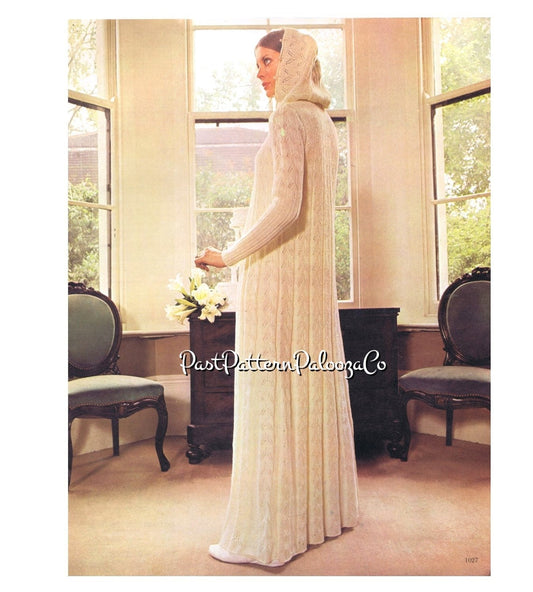 Vintage Knitting Pattern Elegant Maxi Bridal Coat in Lace Stitch Retro Hooded Wedding Gown Heirloom Cape PDF Instant Digital Download 4 Ply
