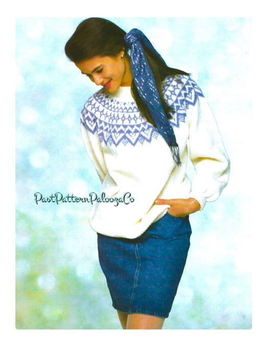 Vintage Knitting Pattern Womens Nordic Look Sweater Fair Isle Yoke PDF Instant Digital Download Fairisle Pullover Jumper 10 Ply