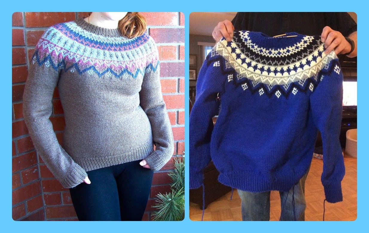 Vintage Knitting Pattern His or Hers Nordic Apres Ski Sweater Fair Isle Yoke PDF Instant Digital Download Fairisle Pullover Jumper 10 Ply