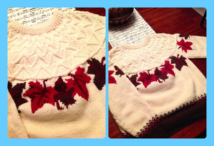 Vintage Knitting Pattern Womens Pretty Autumn Leaves Sweater Fair Isle Yoke PDF Instant Digital Download Fairisle Pullover Jumper 10 Ply
