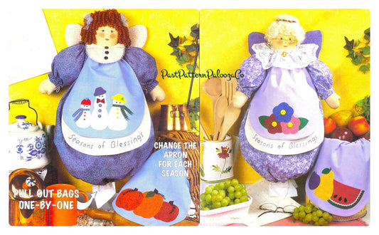 Vintage Sewing Pattern Angel Kitchen Bag Holders Catchers with Seasonal Aprons PDF Instant Digital Download Fabric Plastic Bag Organizers