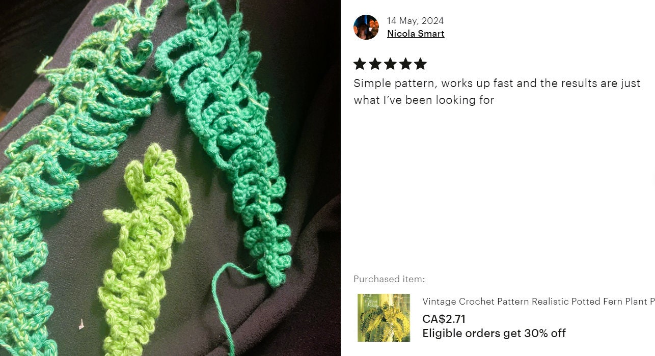 Vintage Crochet Pattern Realistic Potted Fern Plant PDF Instant Digital Download Hanging House Plant 5 Ply