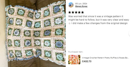 Vintage Crochet Pattern Pretty Ruffles & Roses Baby Afghan Granny Square Flower Motif Blanket PDF Instant Digital Download 5 Ply